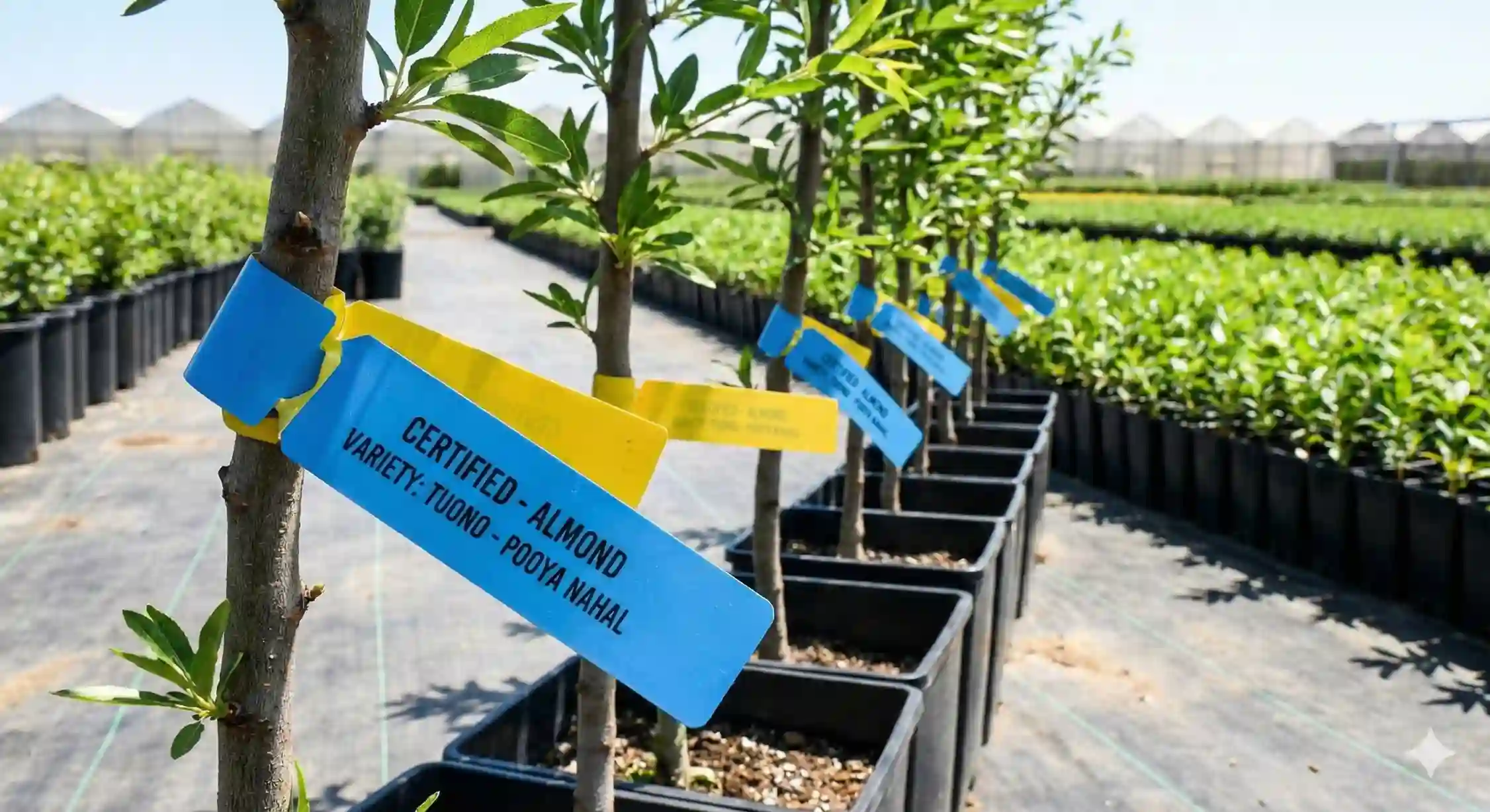 نهال های بادام لیبل دار و اصلاح شده آماده کاشت در نهالستان معتبر.