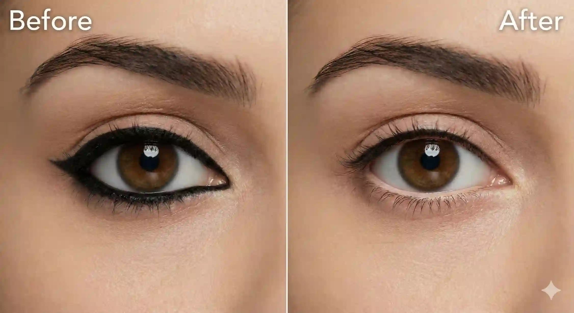 مقایسه تأثیر مداد چشم مشکی و مداد کرم در درشت نشان دادن چشم‌های ریز.