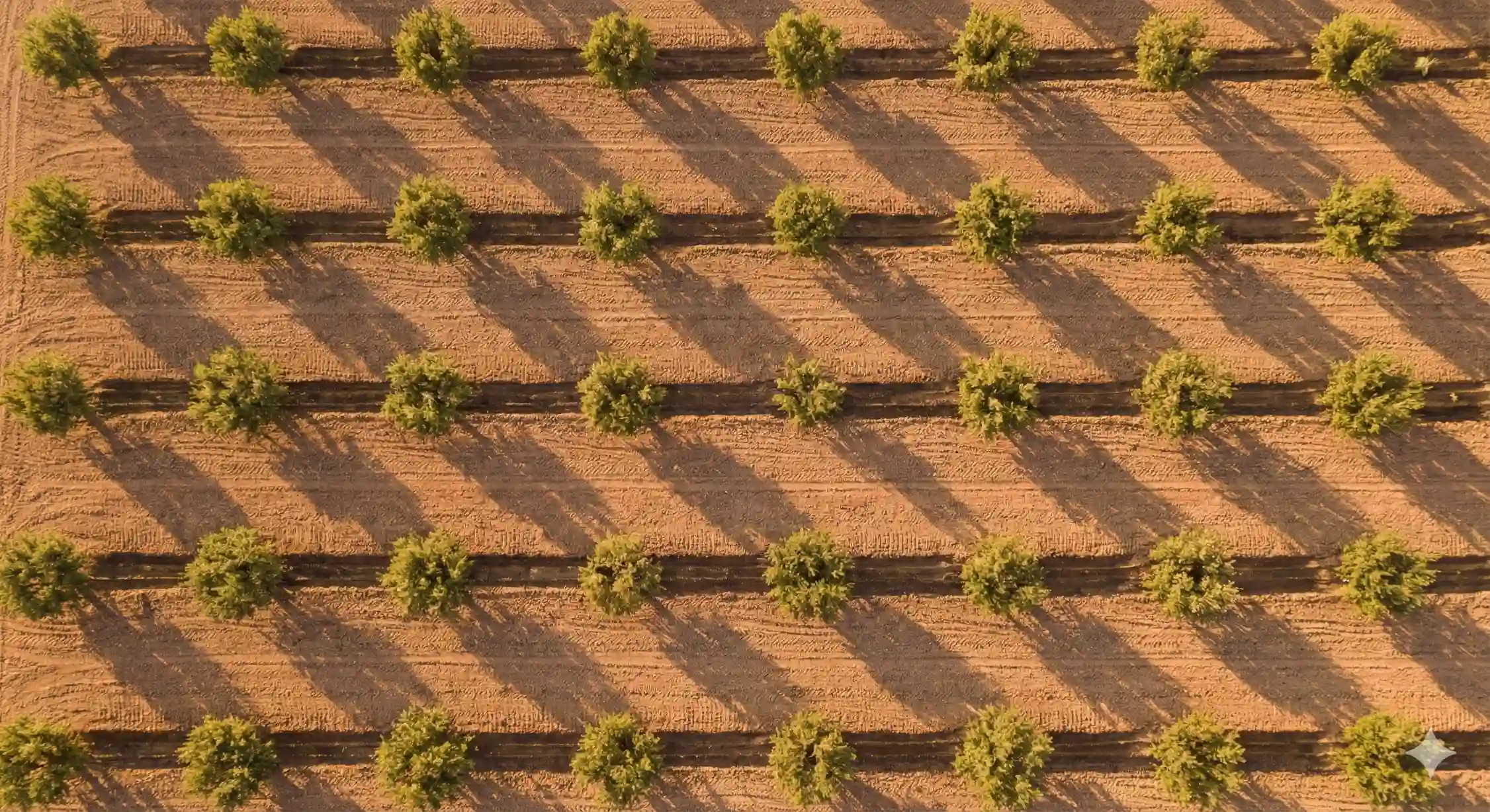 الگوی استاندارد فاصله کاشت درختان بادام دیم برای کاهش رقابت آبی.